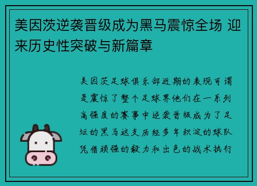 美因茨逆袭晋级成为黑马震惊全场 迎来历史性突破与新篇章