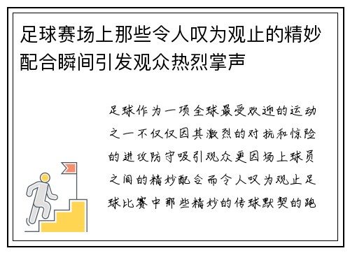 足球赛场上那些令人叹为观止的精妙配合瞬间引发观众热烈掌声