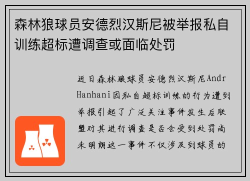 森林狼球员安德烈汉斯尼被举报私自训练超标遭调查或面临处罚